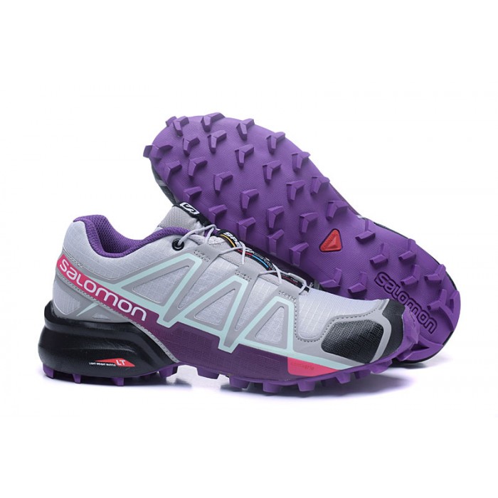 Salomon Speedcross 4 Trail Running Shoes Grey Purple-Salomon 4 at bindings